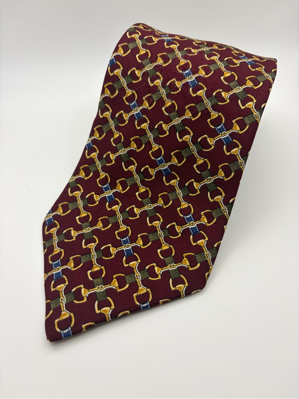 VTG Brooks Brothers Basics Silk Tie USA Equestrian Horsebit Chain Red Classic